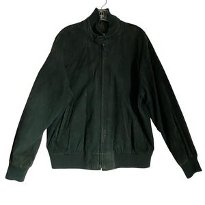 Vintage Suede Leather Bomber Jacket Men's M Dark Green Lined Preppy Old Money